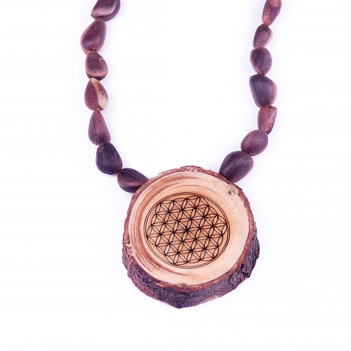 Halskette mit Zedernholzanhänger «Blume des Lebens»